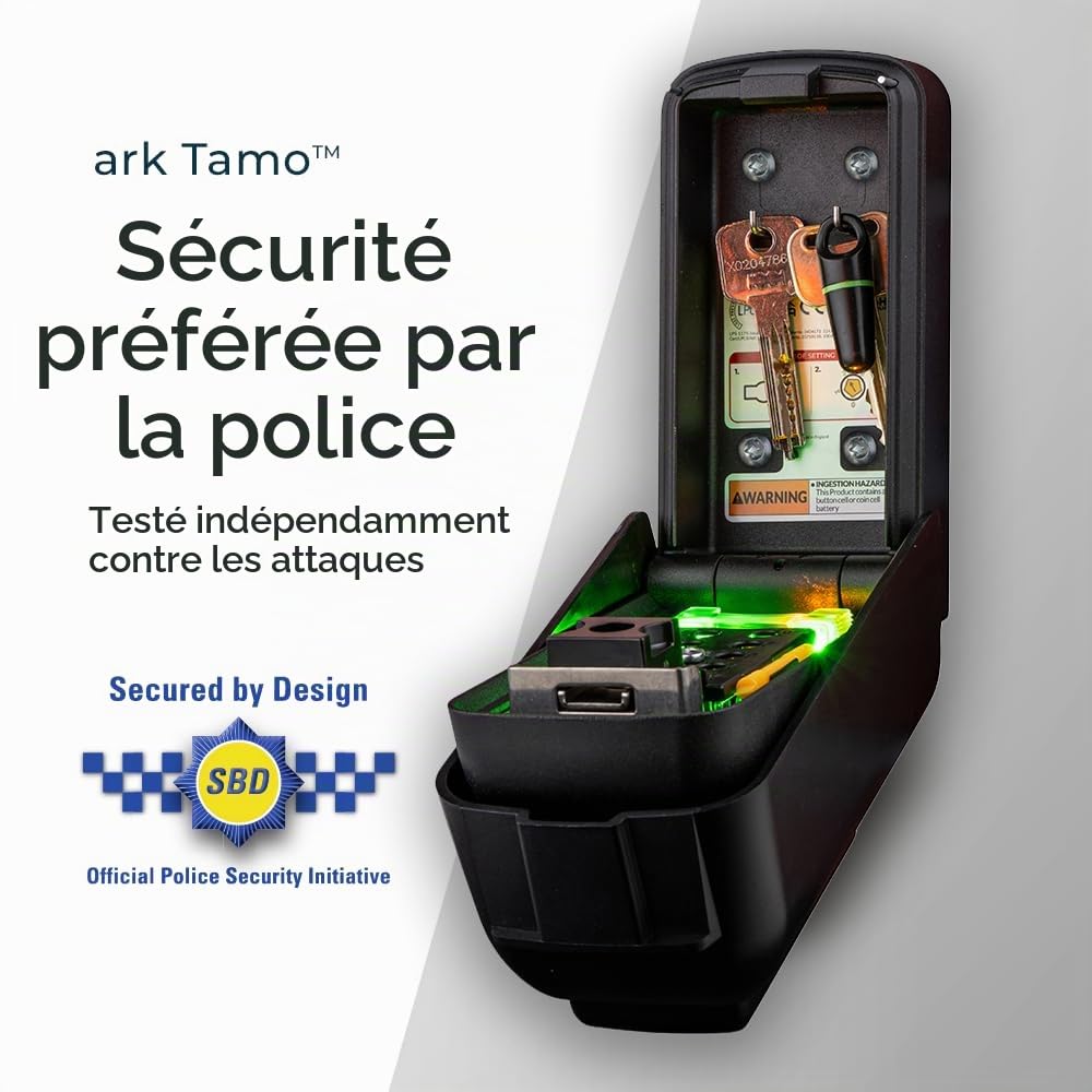 Ark Tamo Coffre-Fort Mural d'Extérieur pour Clés et Cartes | Boîte à Clés Préférée de la Police | Boutons Multi-Poussoirs Lumineux | 9 Millions de Combinaisons de Codes