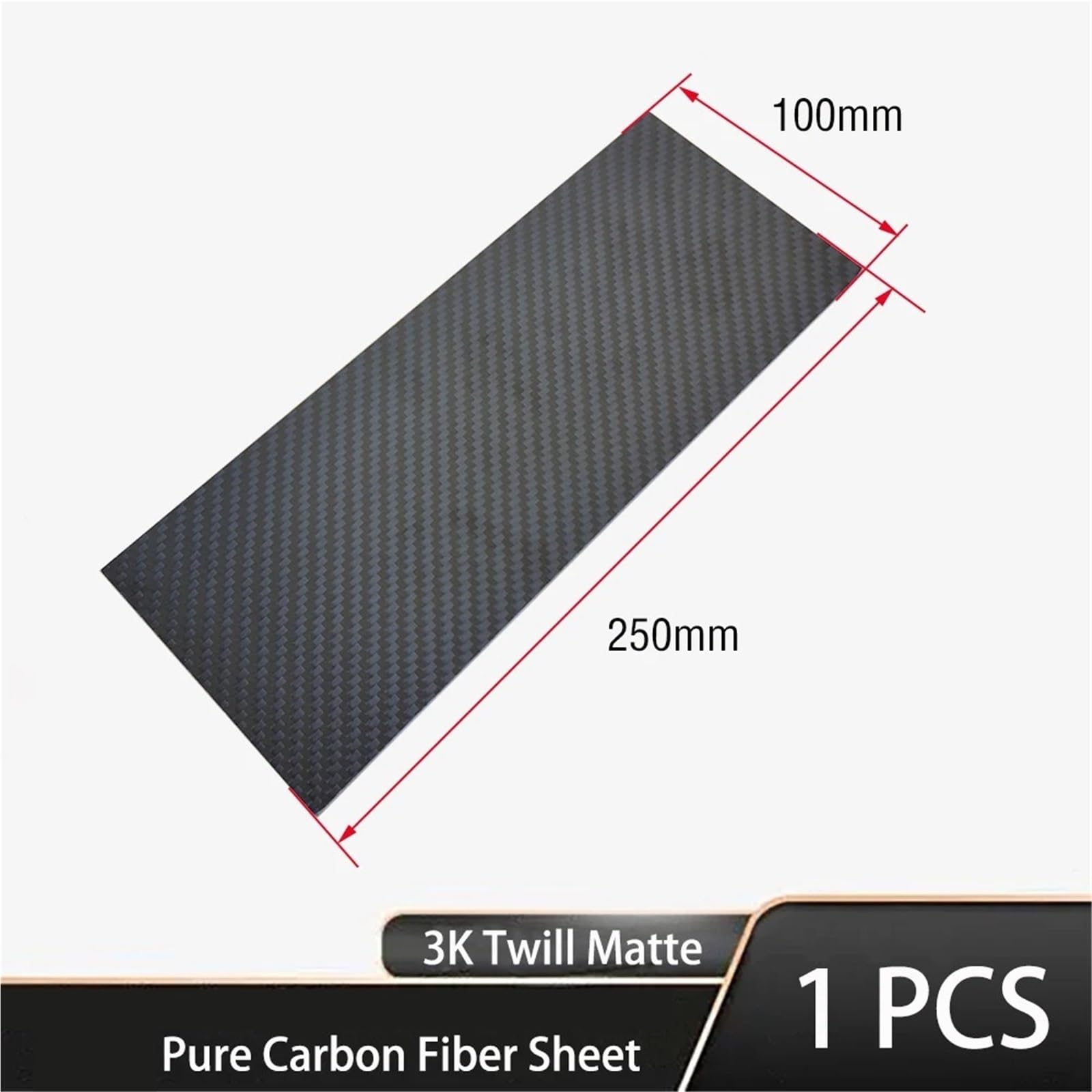 1 foglio in fibra di carbonio opaca twill 3K - 100x250 mm - Materiale leggero, resistente e adatto ai modelli (spessore 0,5 mm-5 mm)(2.5mm Twill Matte)