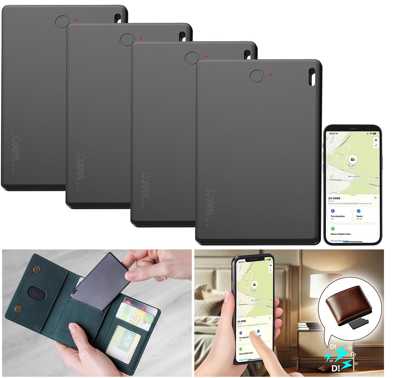 4 traceurs localiseurs d'objets et de clés rechargeables SGF-50 [Callstel]