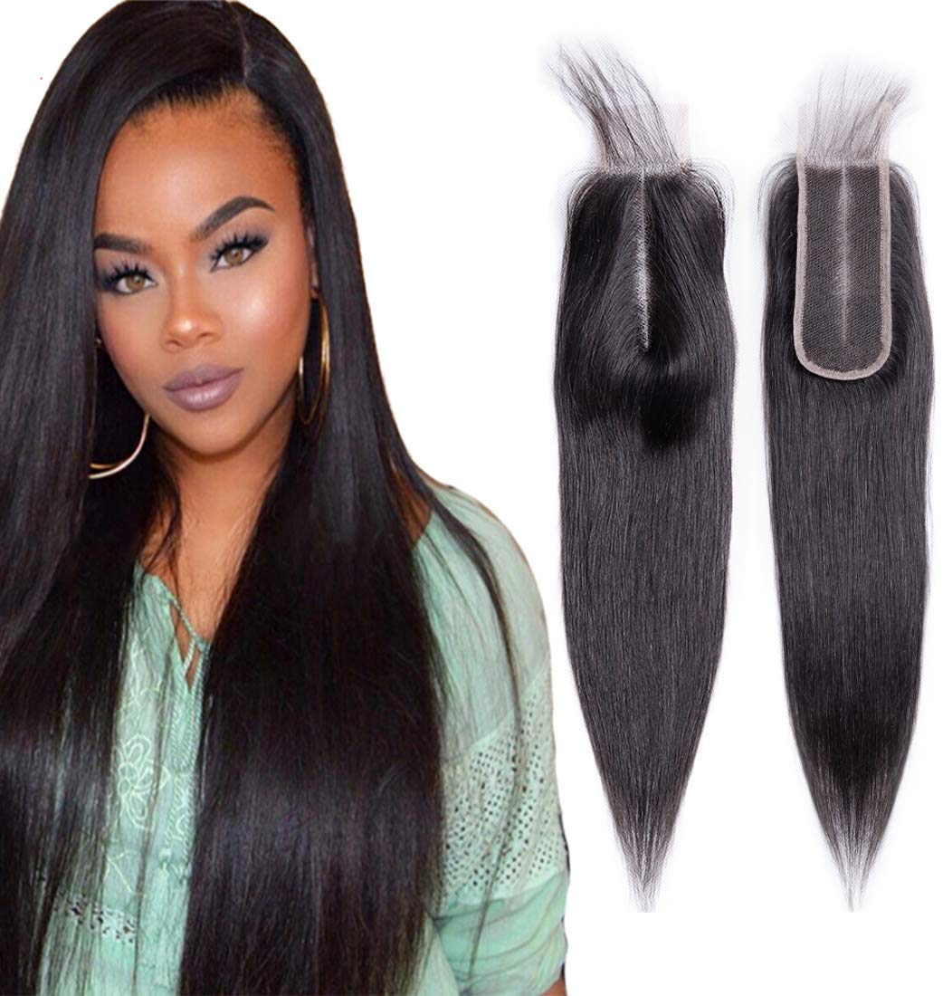 BIPLE Top Lace Closure Human Hair Extensions Natural 2 x 6 Inches 14 Inches