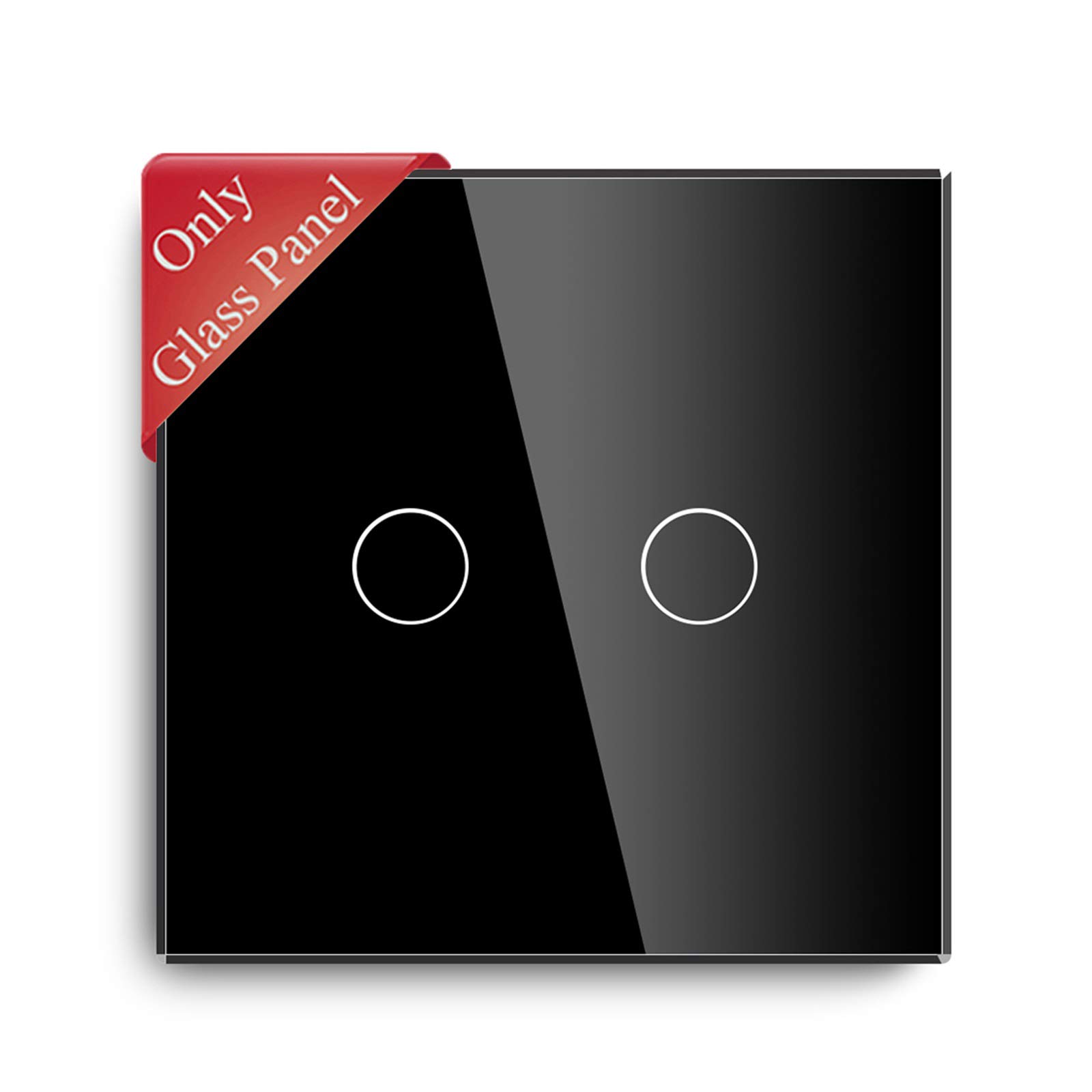 BSEED Touch Light Switch Crystal Glass Panel for Touch Light Switch 2 Gang Black 86mm