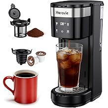 All-in-1 Single Serve Coffee Maker, Fit 7.8" Travel Mug, Hot &amp; Iced K Cup Coffee Machine with 5 Brew Sizes, One Cup Coffee Maker with Descaling and Low Water Alert, 30oz Removable Reservoir, Black