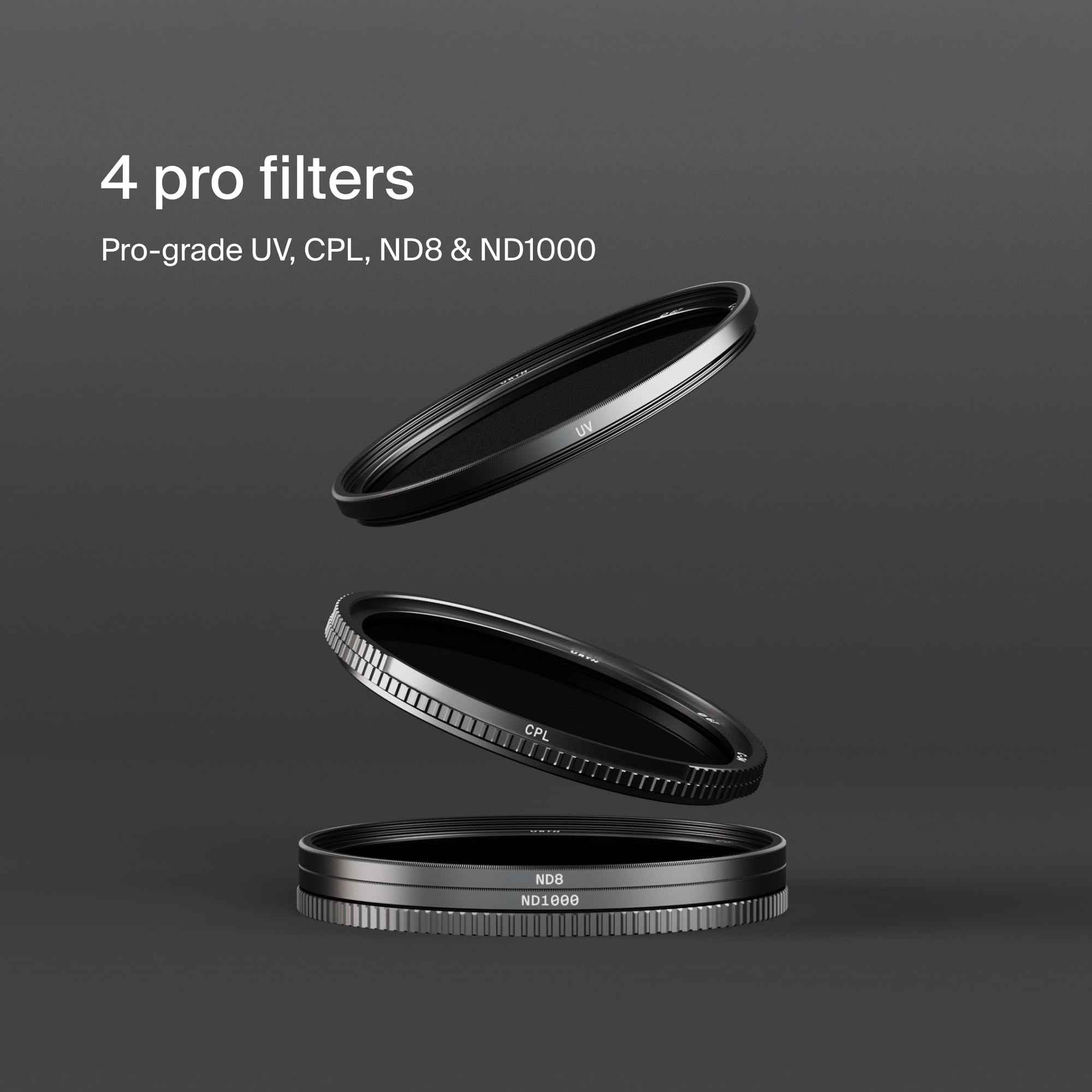 Urth 77 mm Kit Filtri 4-in-1 (Pro) — UV Professionale, Polarizzatore Circolare (CPL), ND8, ND1000, Vetro Ottico Nano Multistrato Avanzato, Filtri Ultrasottili per Fotocamere