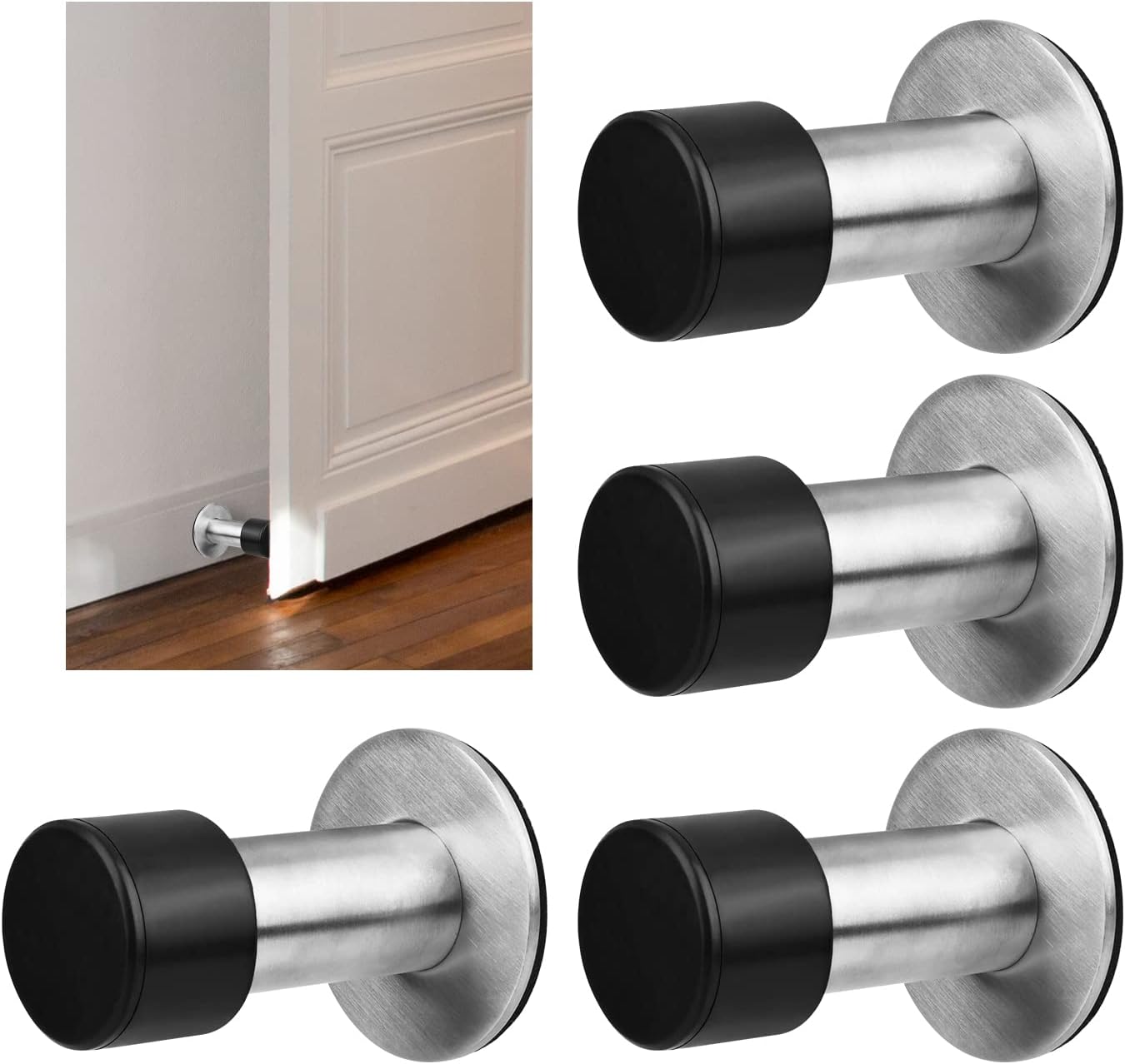 4PCS Door Stopper, TMBMLPP Adhesive Door Stop, Stainless Steel Door