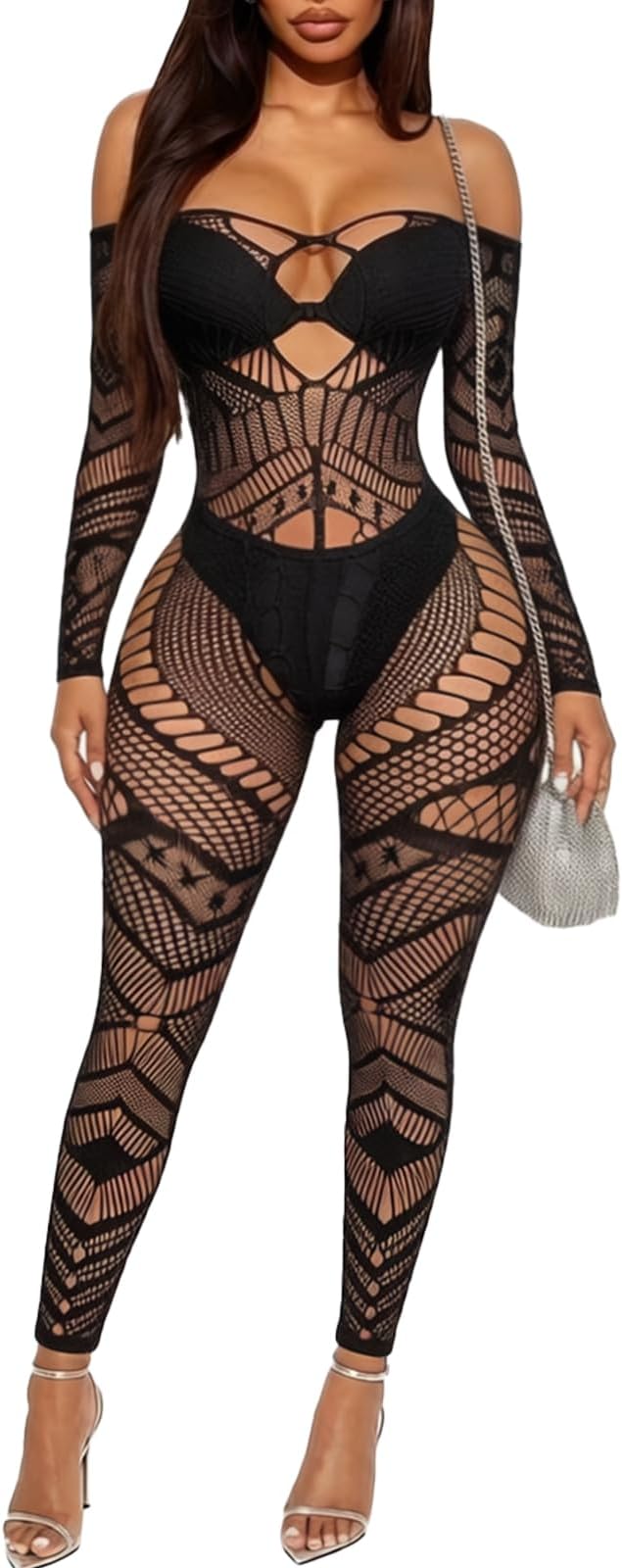 – Womens Fishnet Bodystocking Plus Size Bodysuit Sexy Tights Soft Nightwear Lingerie