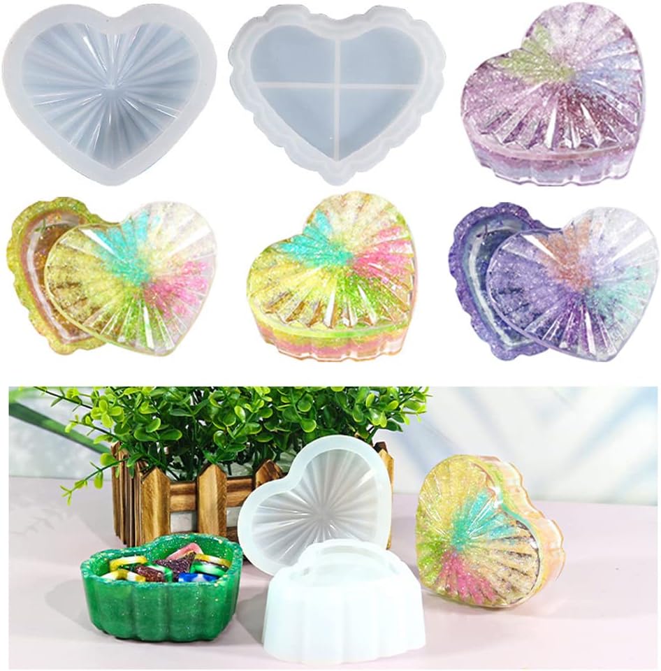 Heart Shape Box Resin Molds with Lids Epoxy Resin Storage