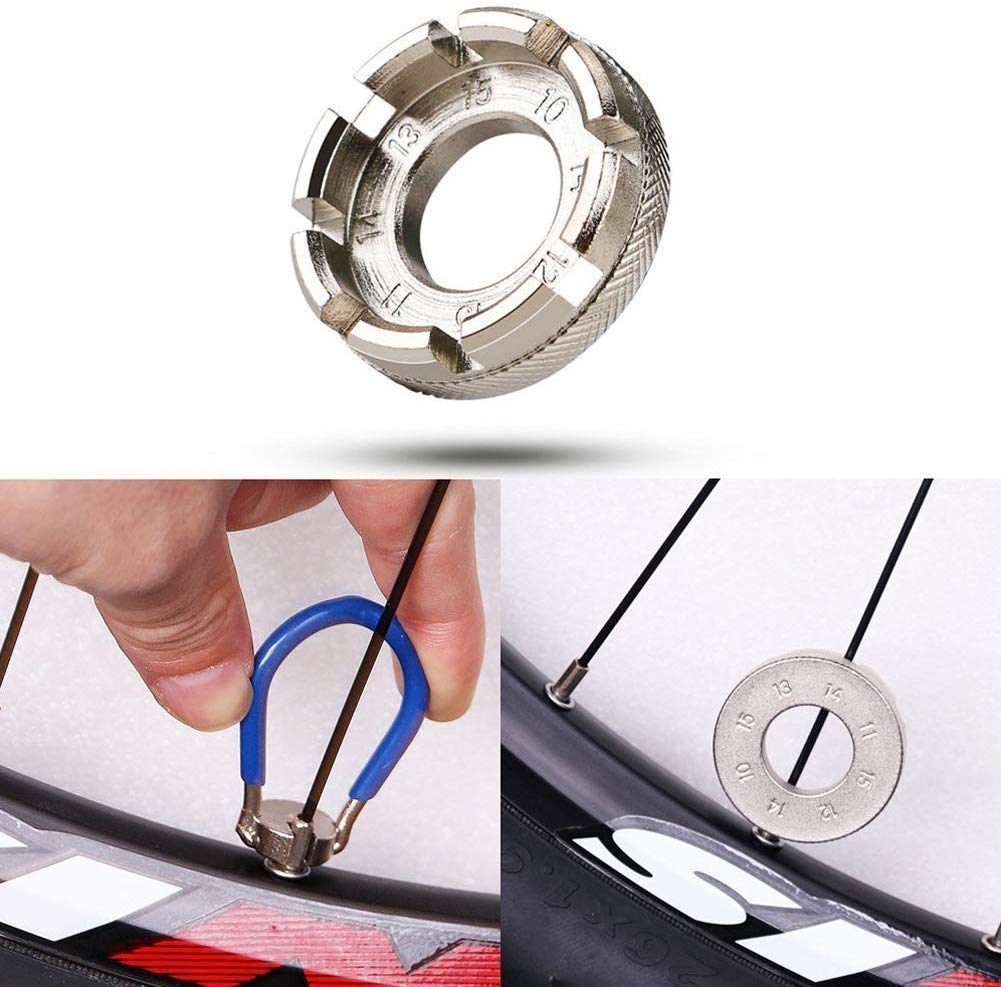 Llave para radios de bicicleta Bolsillo para ciclismo Juego de herramientas fácil de transportar 6 en un kit de corrección de llanta de bicicleta duradera - Plata + azul, útil para el hogar Juego