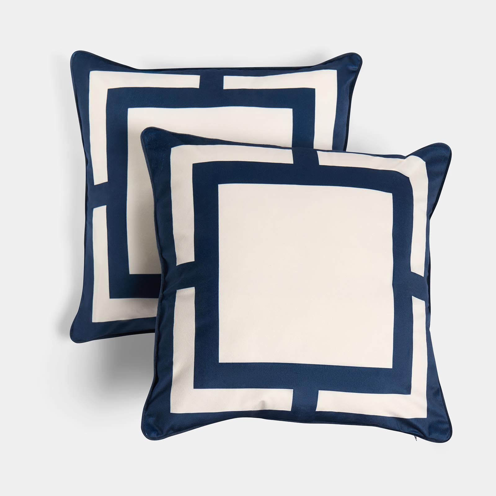 Ohs Women's Navy/Cream Filled Cushions With Covers Set Of 4, Matte Velvet Decorative Square Print Square Throw Pillow Cover With Invisible Zipper Home Decoration Cushions With Covers Included 45 X 45Cm,