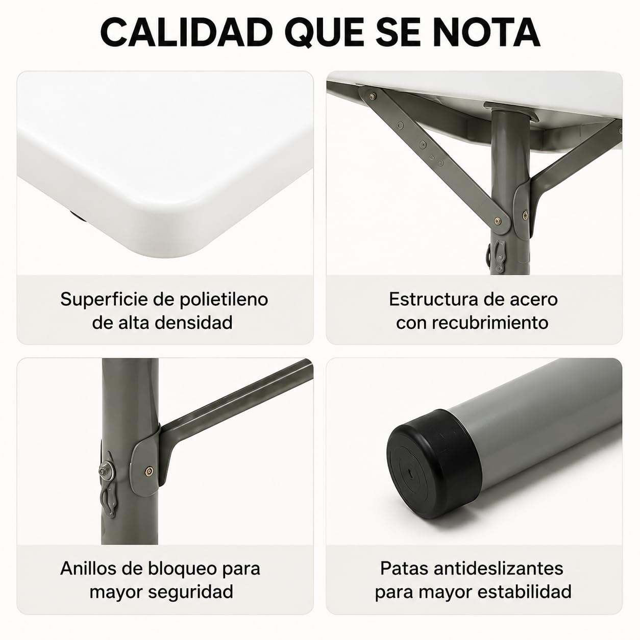 Mesa Plegable Compacta NIXGARDEN para 4 Personas, Mesa Portátil de 84 cm, con Estructura de Acero, Ideal para Comedor, Oficinas y Eventos