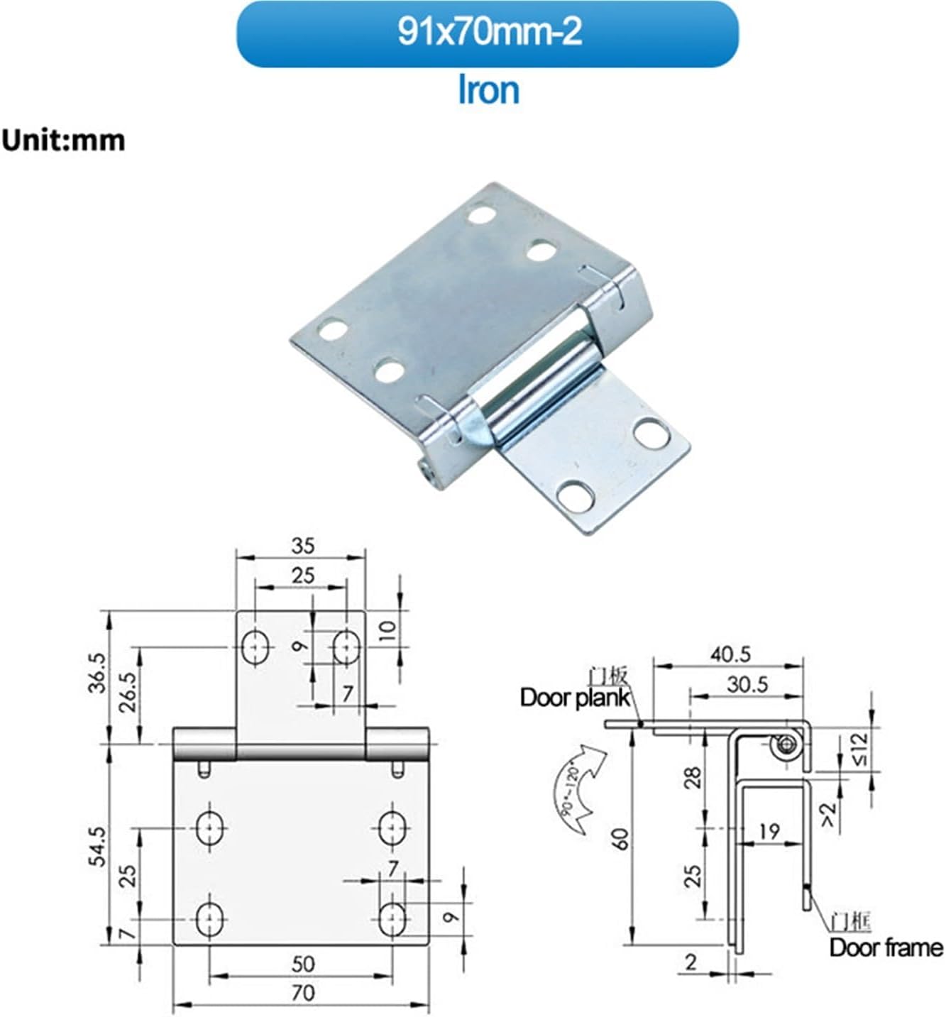90 Degree to 120 Rotating Foldable Concealed Hinge Heavy-Duty Industrial Cabinet Door 1Pcs(91x70mm-2)