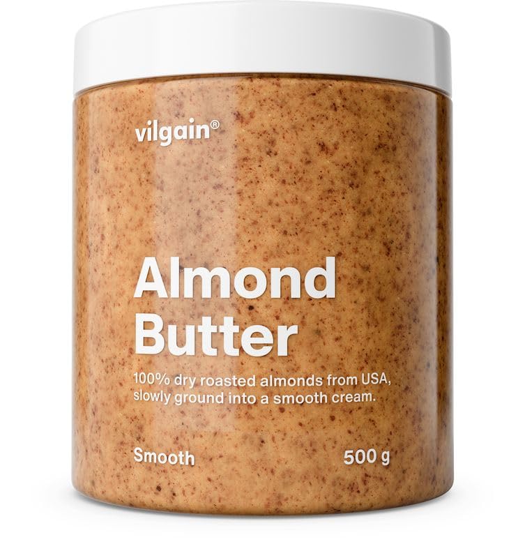 Vilgain Mandelmus Braun 500 g - 100% Reine Mandelbutter Cremig Und Trocken Geröstet - Ohne Zuckerzusatz Und Palmöl - Veganer High Protein Aufstrich - Ideal Für Porridge Und Shakes - Naturbelassen