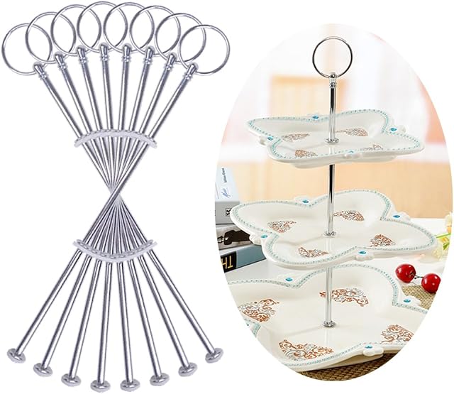 8 x Sets 3 Tier Classical Round Cake Stand Plate Fittings Silver Display Stands Holder Handle Golden Metal for Tea Shop Room Hotel Wedding Birthday