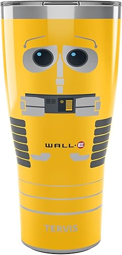 Tervis Traveler Disney WALL-E - Vaso aislado de triple pared amarillo mantiene las bebidas frías y calientes, 30 onzas, acero inoxidable