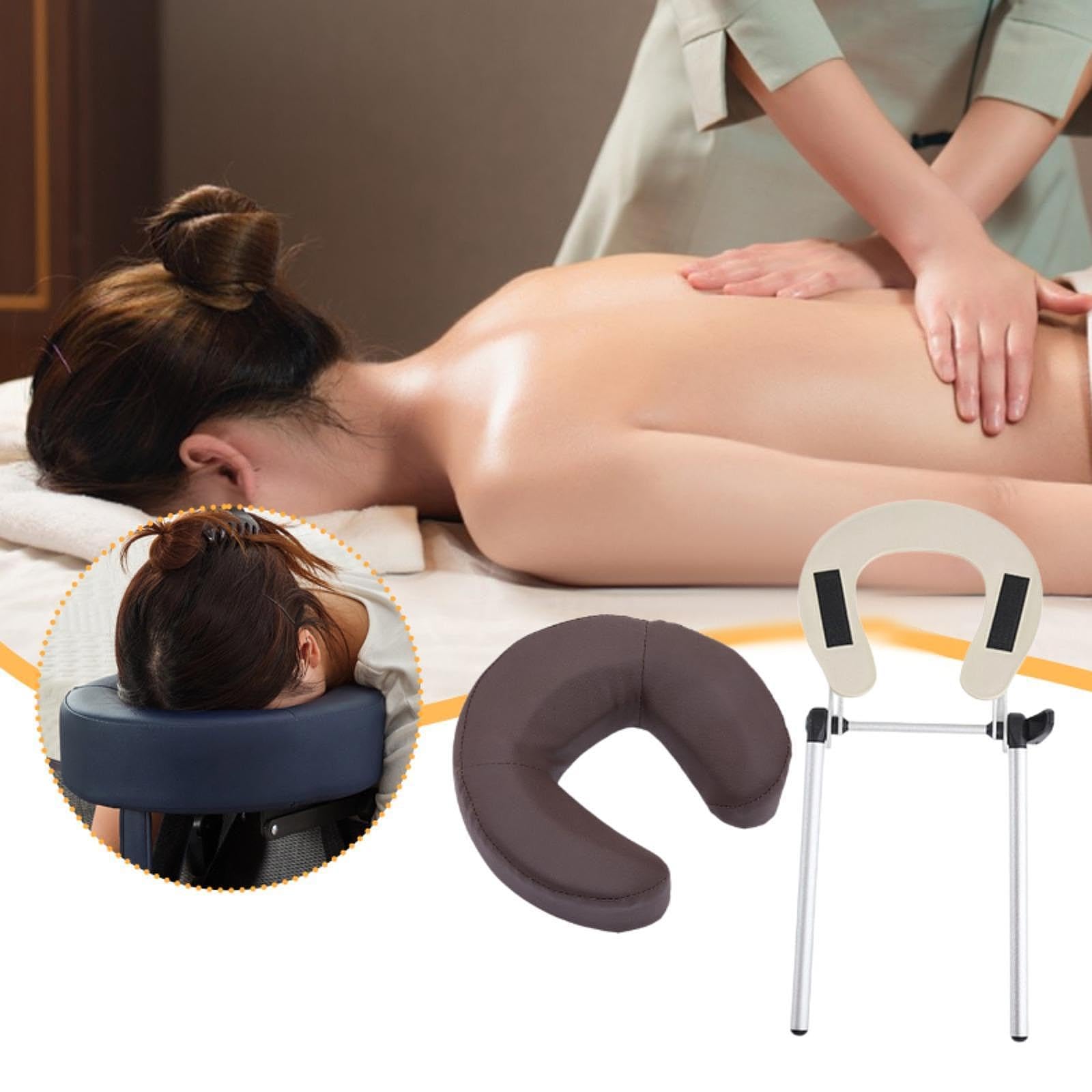 Kopfmassage Und Kissen Set, Gesichtskissen mit Höhen Und Neigungsverstellbarer Unterstützung, Dicke Memory Schaum Polsterung, Kaffee