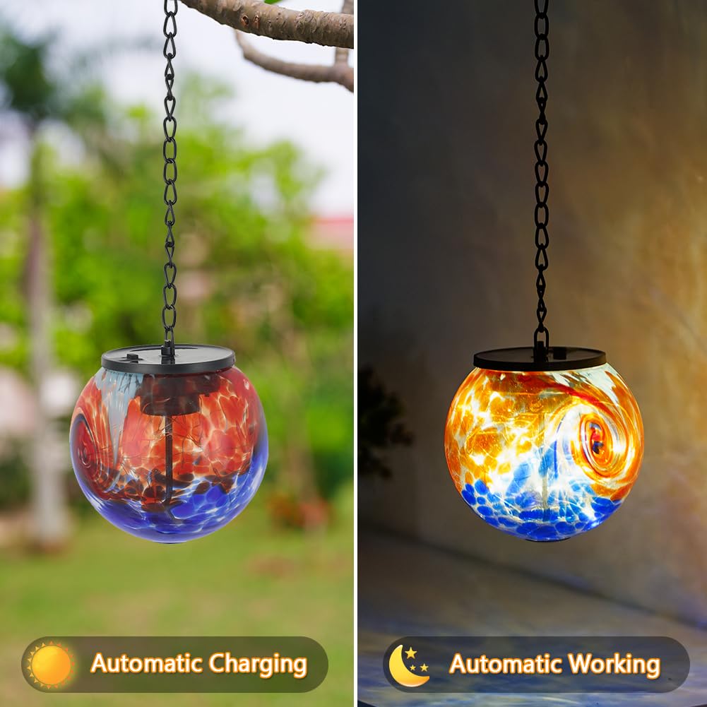 Lanterne solari da appendere all'aperto, luci a sfera a energia solare, luce in vetro impermeabile da appendere, per giardino, cortile, albero, casa, decorazione natalizia, inchiostro blu