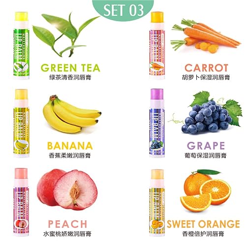 Miniatura 2 de evpct Juego de 6 bálsamos labiales clásicos con sabor a fruta para el cuidado de los labios, labios agrietados y agrietados, vitamina E natural y té