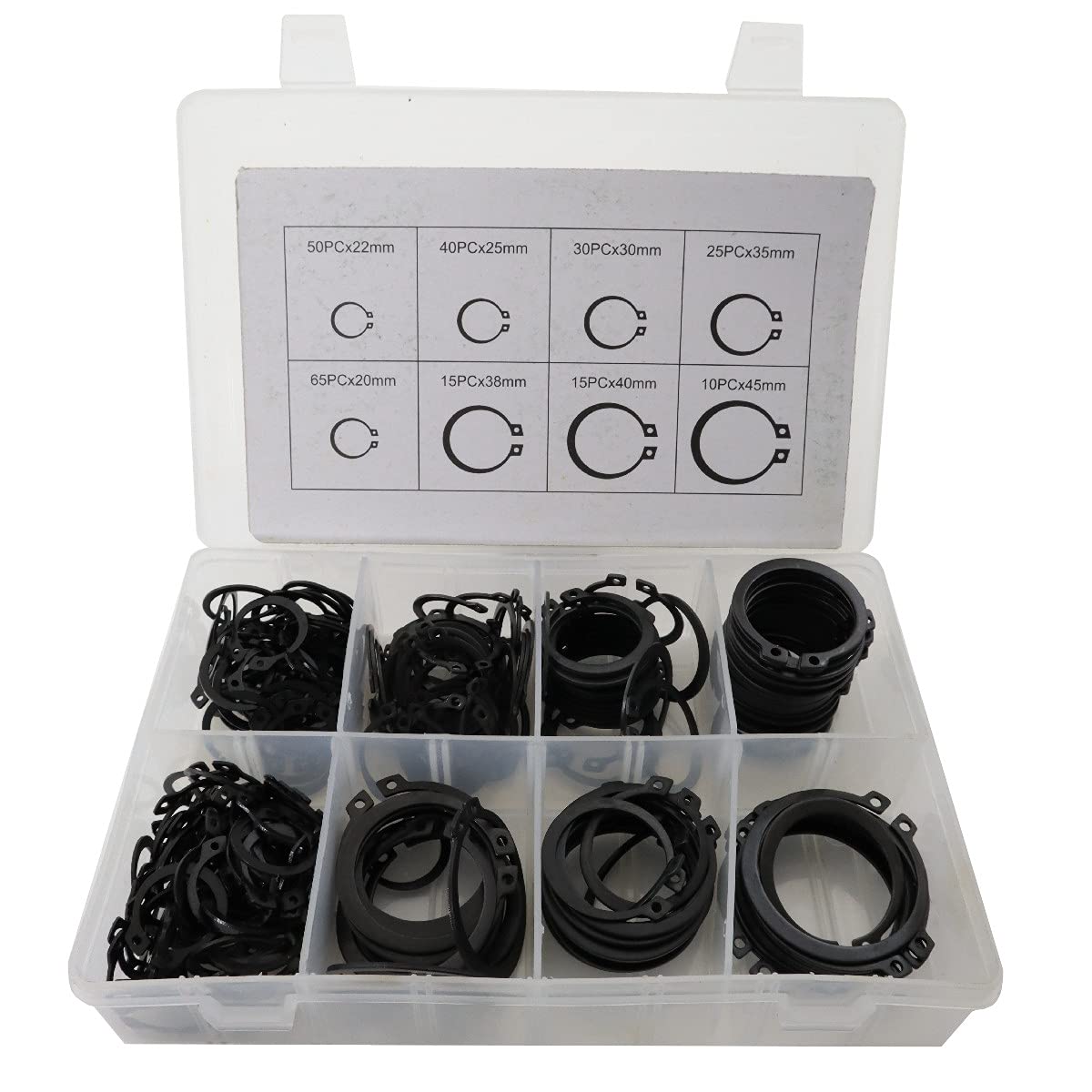 Toolzone Yellow External Circlips Snap Rings Large 250Pc 20-45Mm Set Assorted