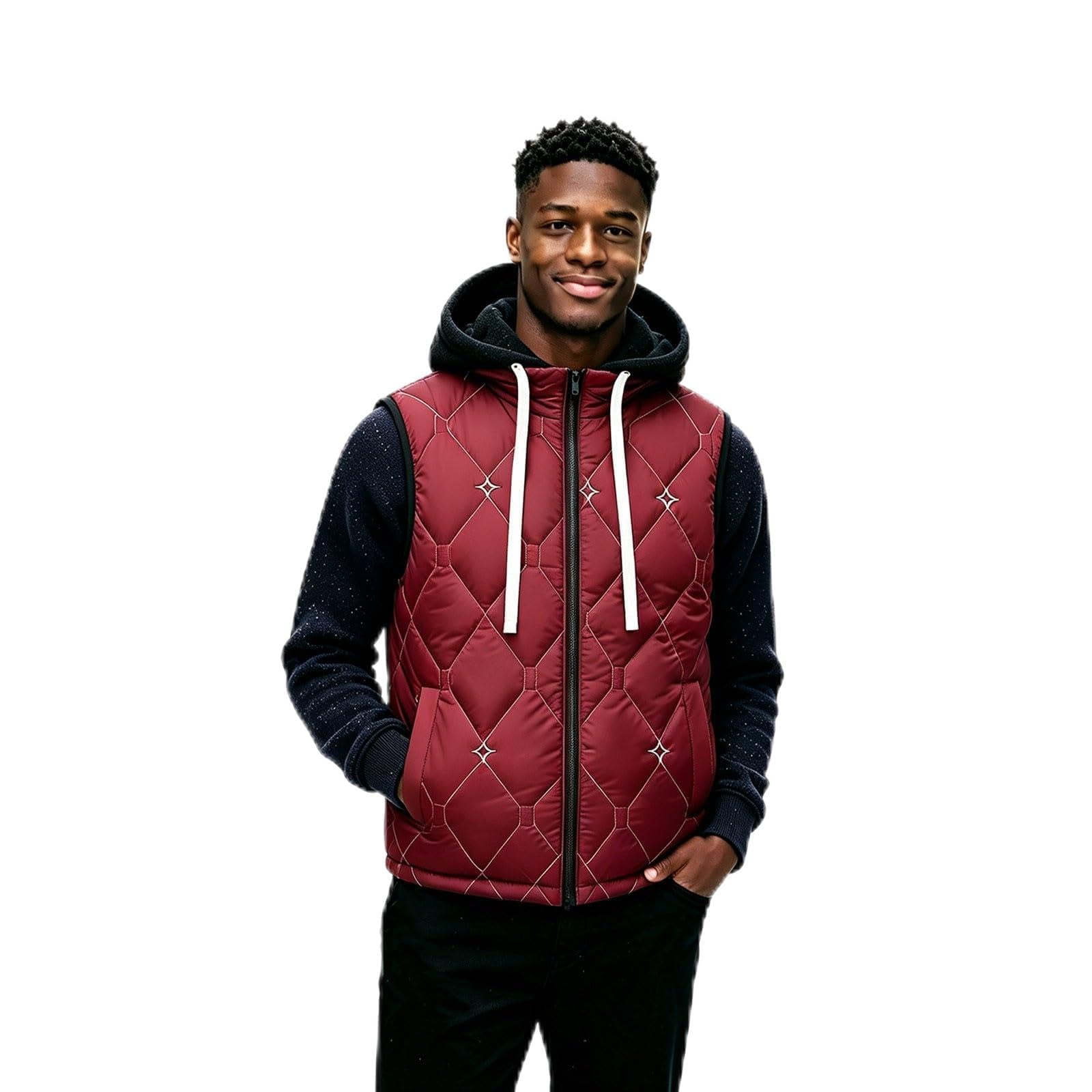 Generisch Gilet trapuntato da uomo, invernale, imbottito, caldo, senza maniche, con cappuccio, per attività all'aperto, invernale, urbano, elegante streetwear
