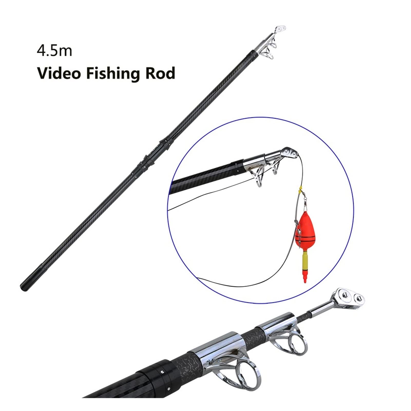 Wykrywacz ryb, 4.5m VIDEO Wędka Wędkarska Ultralight Hard 3 Sekcja Fibre MAX Moc 65 kg z koła pasowym