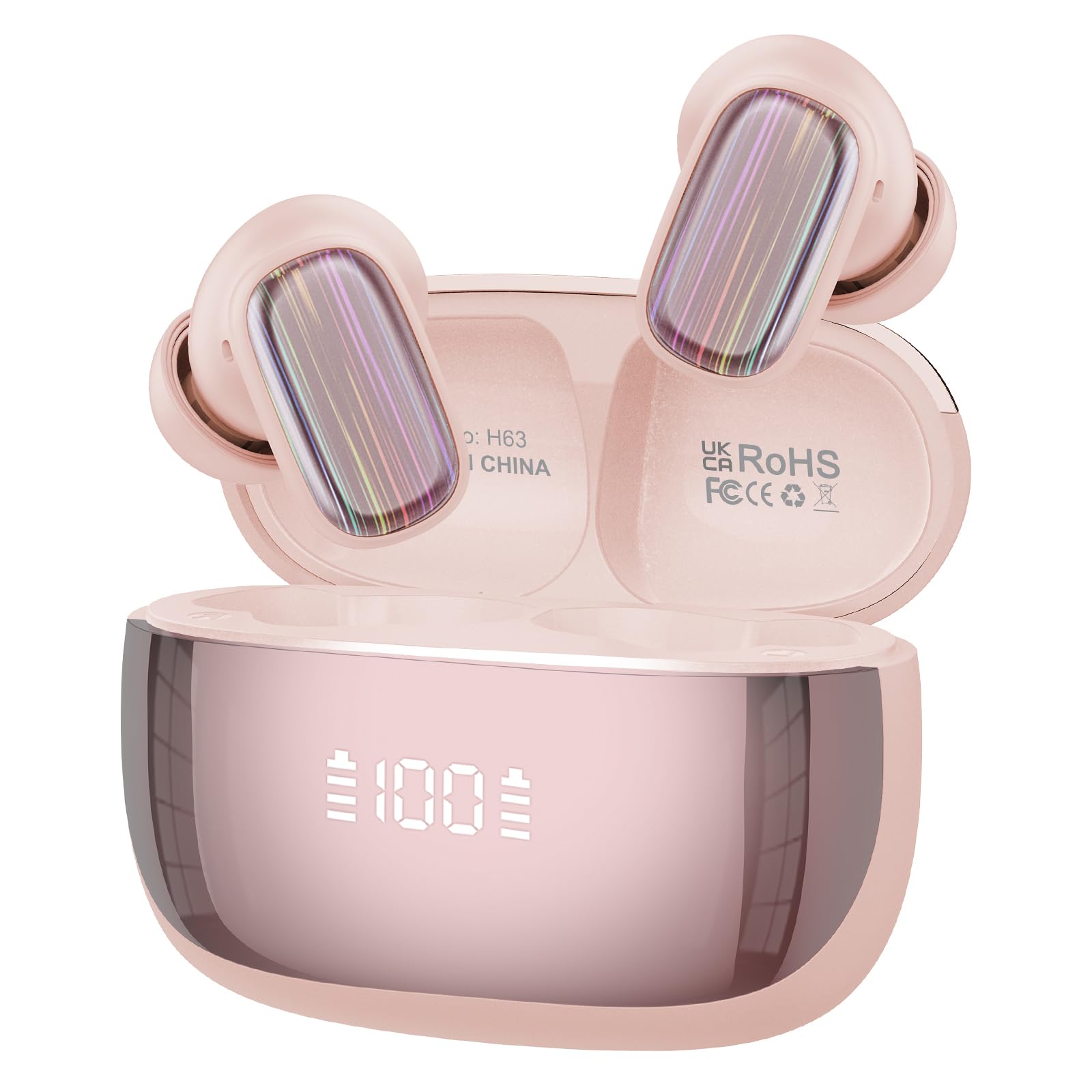 Ecouteur Traducteur Instantané Bluetooth 5.4 sans Fil 164 Langues 40 Heure 3 en 1 AI Traduction Vocale Rose Pêche