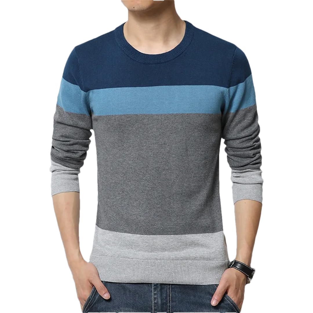 Męskie wiosenne swetry na co dzień okrągły dekolt w paski slim fit sweter dzianinowy sweter z długim rękawem swetry