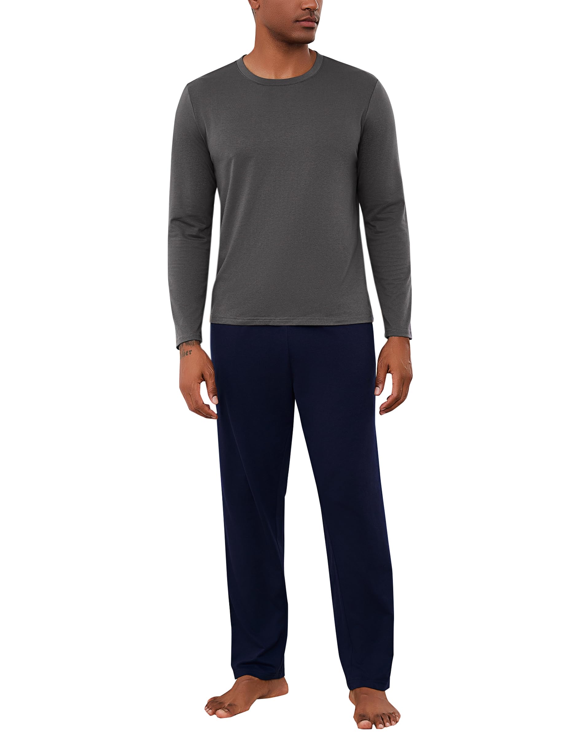 Bresdk Schlafanzug Herren Lang Baumwolle Winter Pyjama Männer Langarm mit Schlafanzughose Zweiteilige Nachtwäsche S-3XL