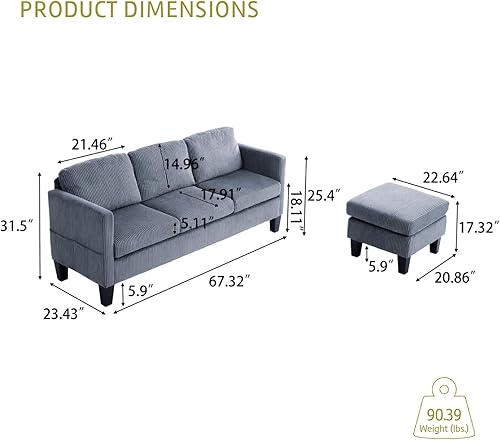 Miniatura 2 de Sofá modular de terciopelo en forma de L de 67 pulgadas con otomana, sofá convertible de 3 asientos con asiento profundo de nube para sala de estar,