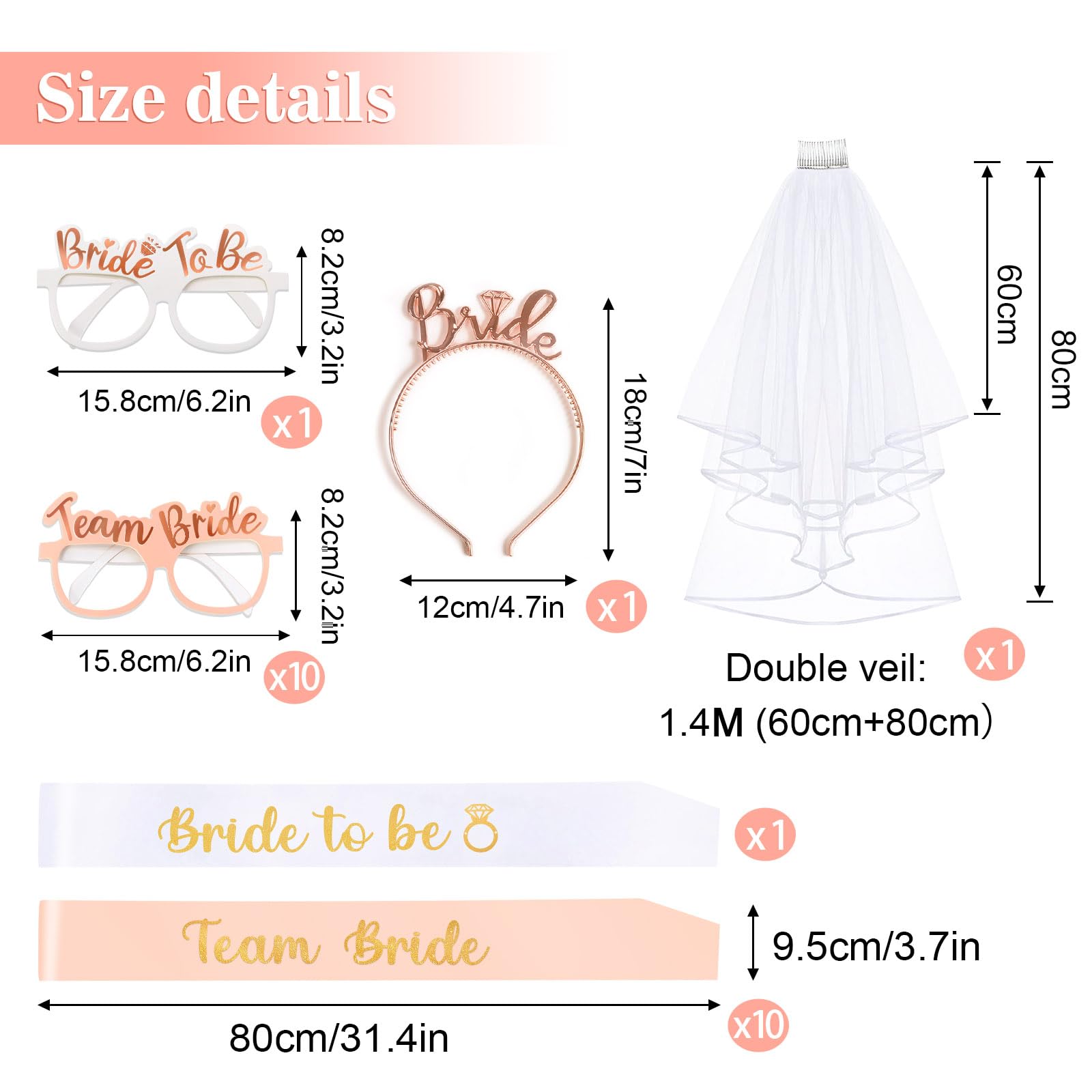 Yueshop 24 PCS Hen Party Accessories, 1 Bride to be Sash + 10 Team Bride Sash + 11 Hen Party Glasses + 1 Hen Party Veil + 1 Bride to be Tiara, Hen Do Accessories, Hen Night Accessories Decoration - Image 2