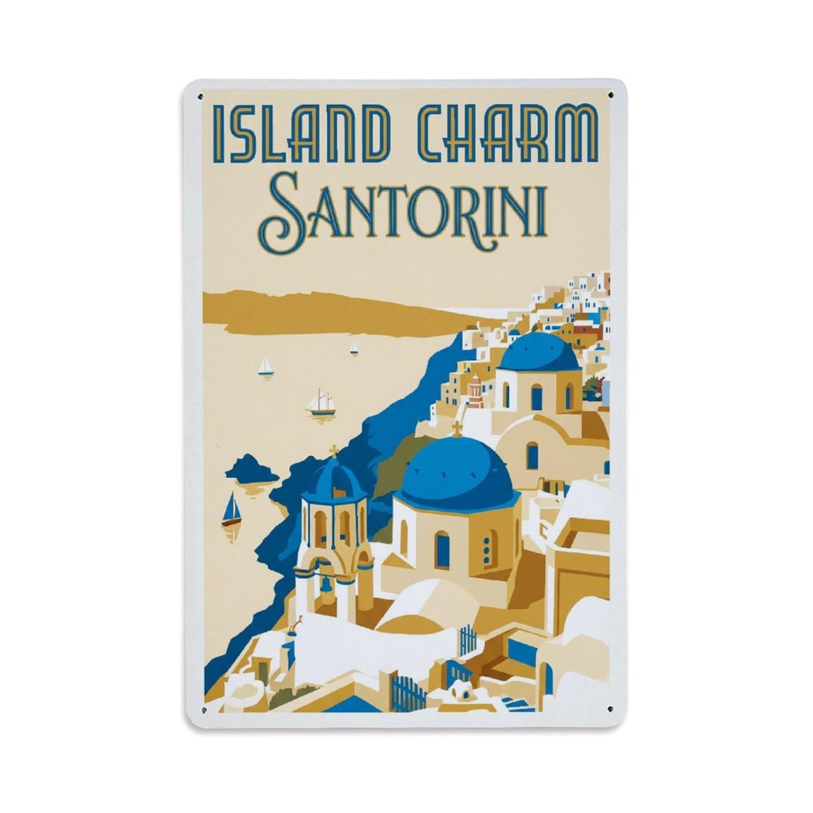 Gead 8X12inch Style Vintage Travel Santorini Island Charm Metal Tin Sign