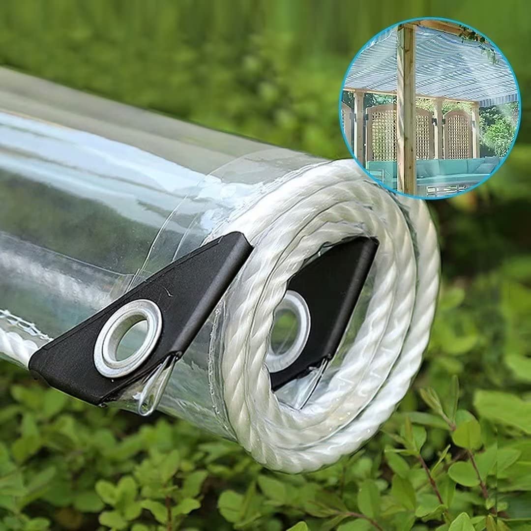 8ft x 16ft Waterproof PVC Plant Cover Transparent Tarpaulin 0.35mm Clear Awning Canopy Patio Enclosure Rainproof AntiAging Soft Glass Tarpaulin for Garden Hutch Roof Balcony Tent 500g/m²