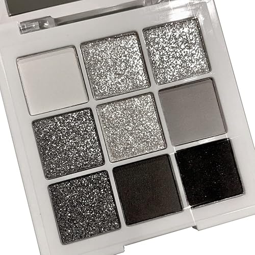 Go Ho Black Grey Silver Smoky Eyeshadow Palette,9 Colors Matte&Shimmer Eye Makeup Palette,Goth Eye Shadow Pallets for Women,Waterproof Cool Eye Shadow Palette Makeup with Prism Mirror - Shimmer & Matte 9 Colors Set 2