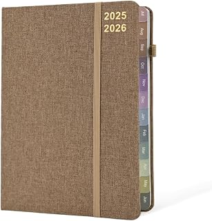 2025-2026 Weekly & Monthly Linen Cover Planner, July 2025 - June 2026 To Do List Notebook Academic Year Calendar with Colorful Monthly Tab, Pocket, Pen Loop