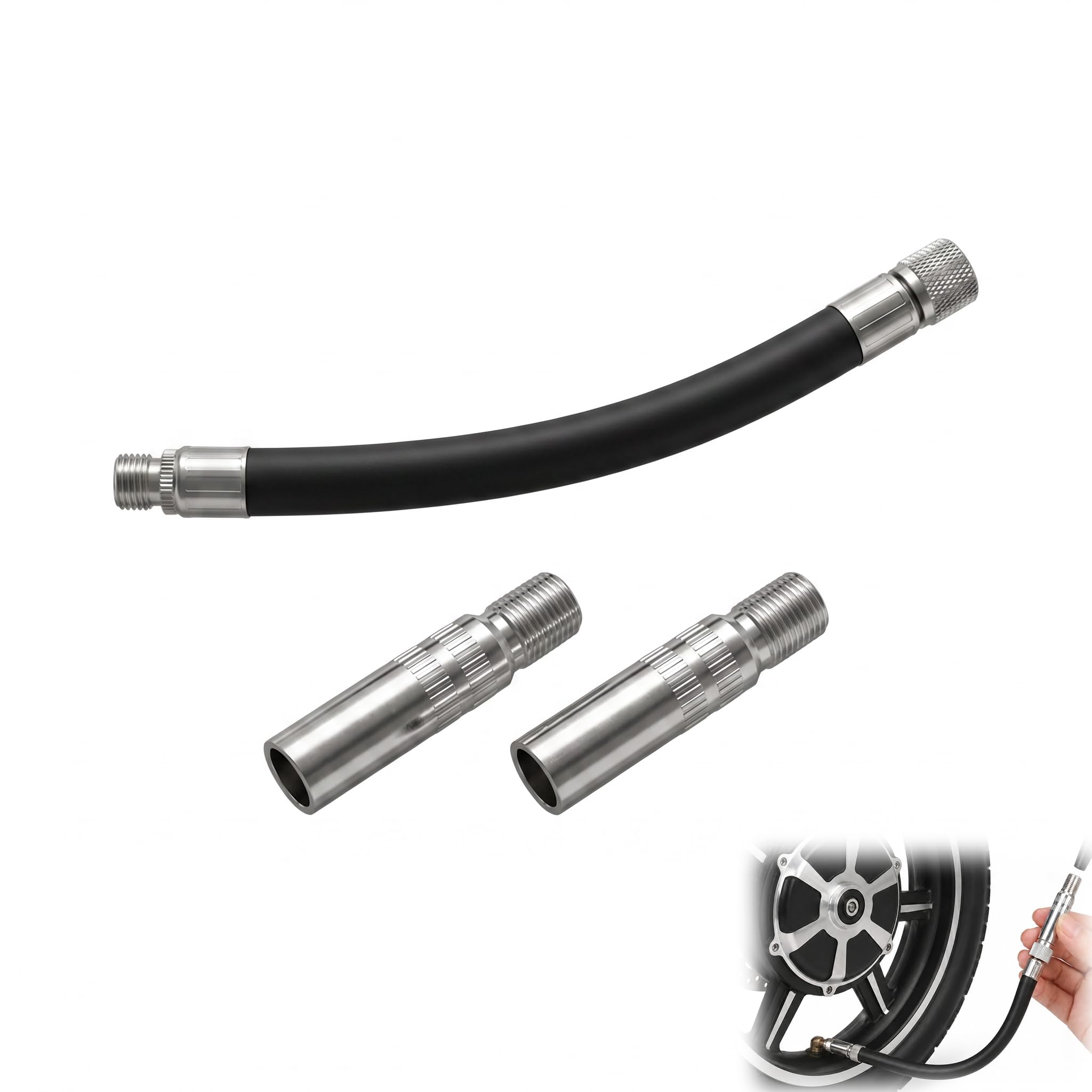 Reifenventilverlängerung mit 2 Verlängerungen 40 mm und Aufpumpadapter 160 mm, Gummi Ventiladapter für Xiaomi M365 Elektroroller, Auto, Fahrrad, Motorrad, Roller und Schwer Erreichbare Ventile