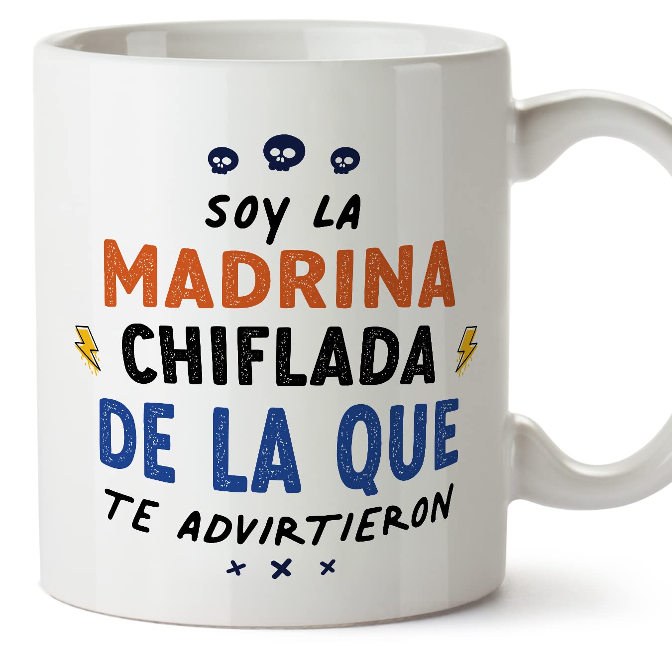 MUGFFINS Tazas para MADRINA - En Español - Todos te advirtieron - 11 oz / 330 ml - Regalo original y divertido