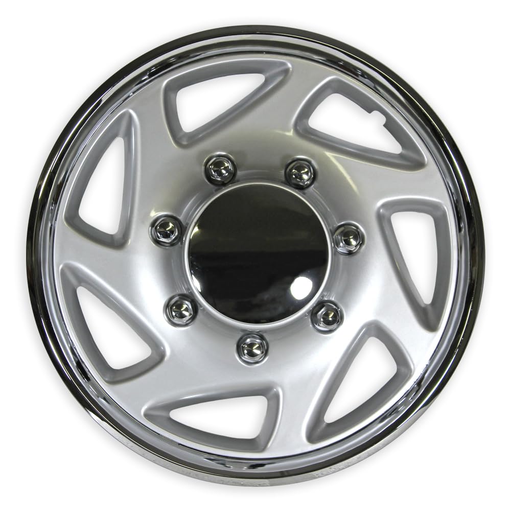 16 Inch Silver W/Chrome Edge Clip-On Hubcap Covers (Set of 4) for Ford F-250-F350 1995-2004