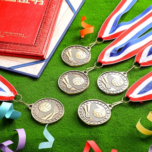 Image of Remuuly 60 Pcs Gold Award Medals 2 Inch Soccer Baseball Volleyball Football Cheer Trophy Medals Metal Awards Bulk with Neck Ribbons Trophy Prize Gifts for Sports Competitions