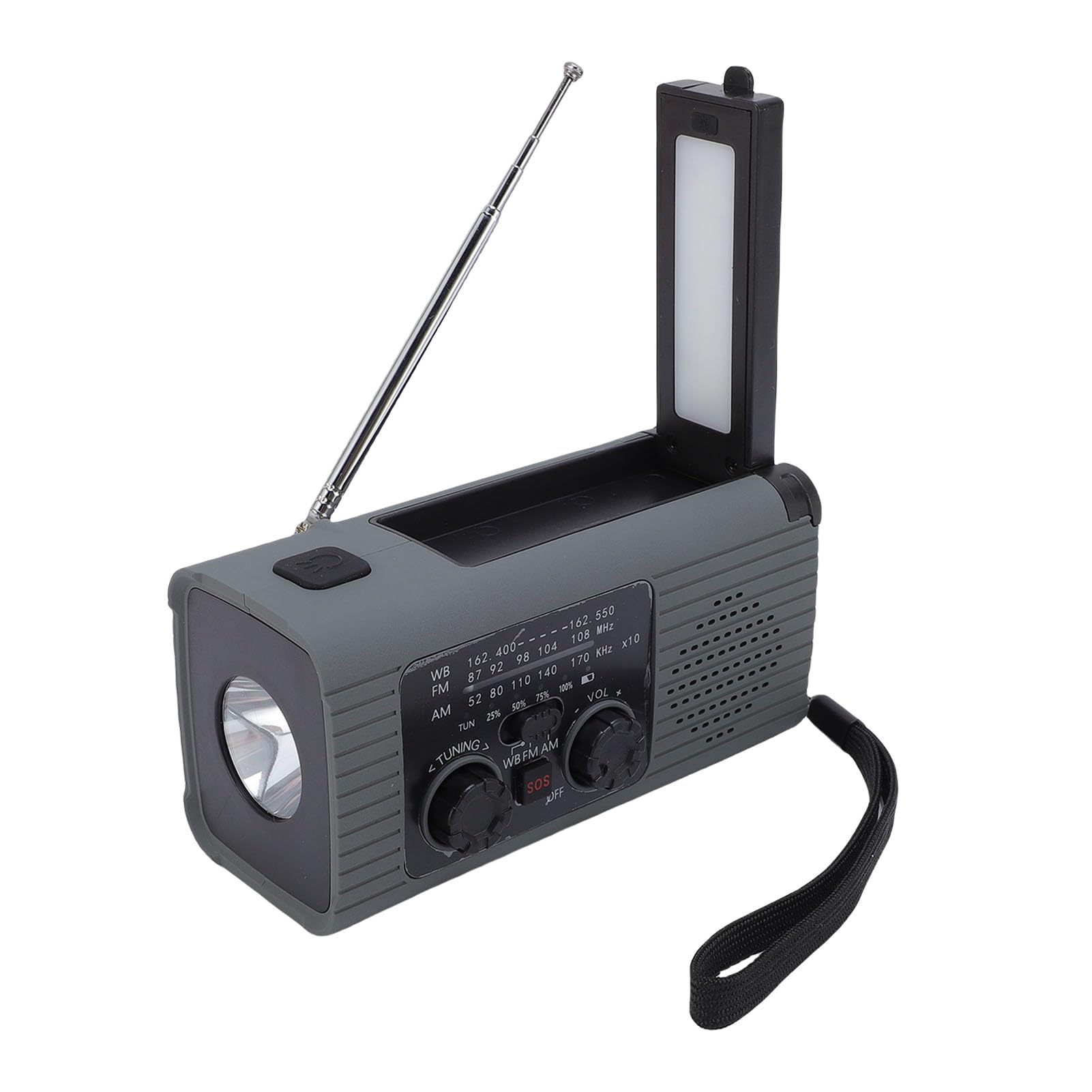 Radio z korbką Zasilane energią słoneczną, Latarka Awaryjna LED, Przenośne Radio Pogodowe AM FM NOAA, Powerbank 2000 MAh, USB, ładowanie korbką słoneczną z wysuwaną lampką do