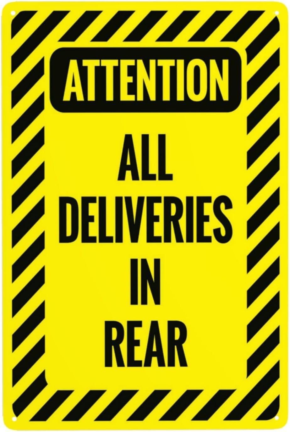 Rear Entrance Only Delivery Notice Sign, Business Site Logistics Rule Safety Metal Sign 12x8 Inch