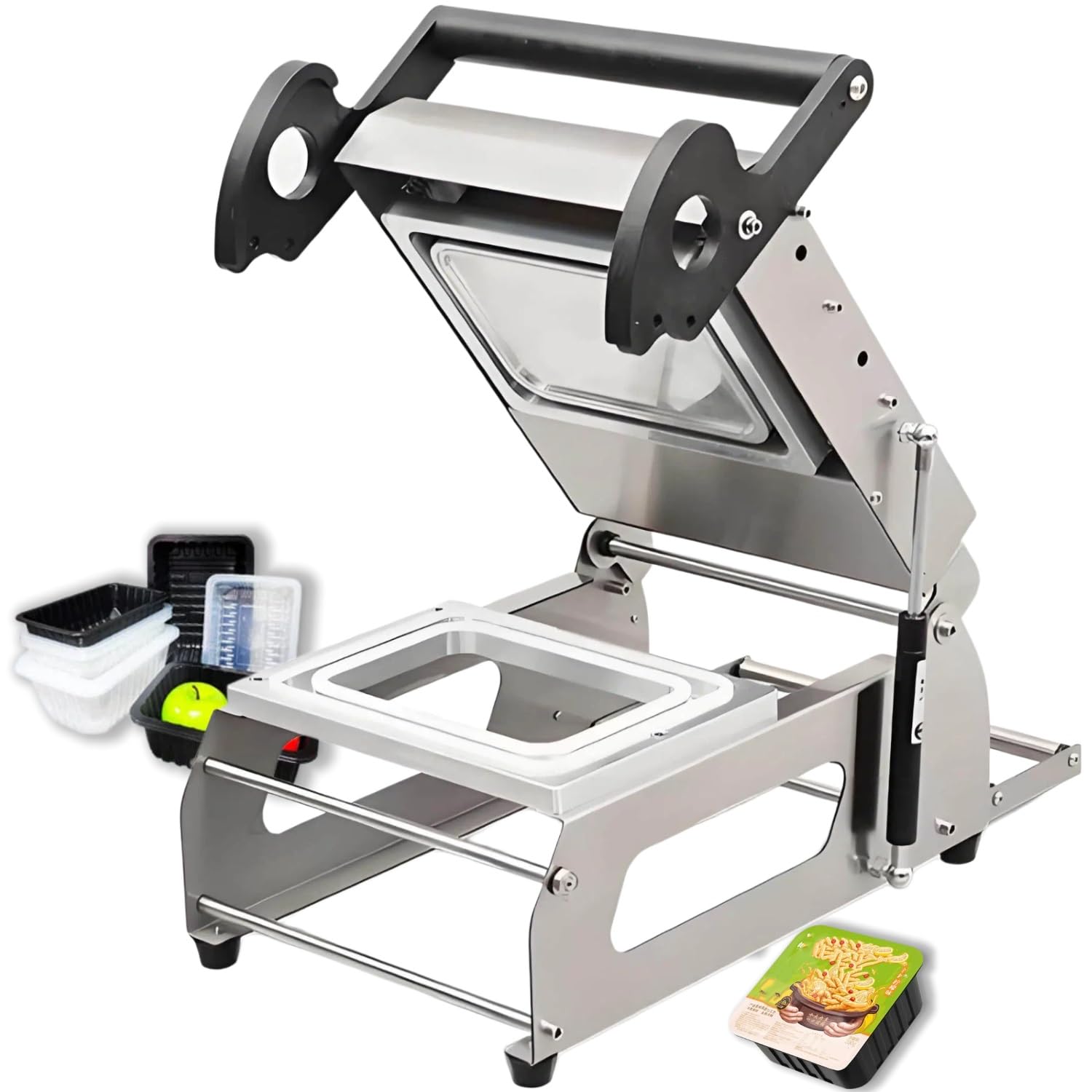 Máquina selladora manual de bandejas de alimentos con control de temperatura, sellador térmico comercial para filetes, verduras, sellado de caja para llevar