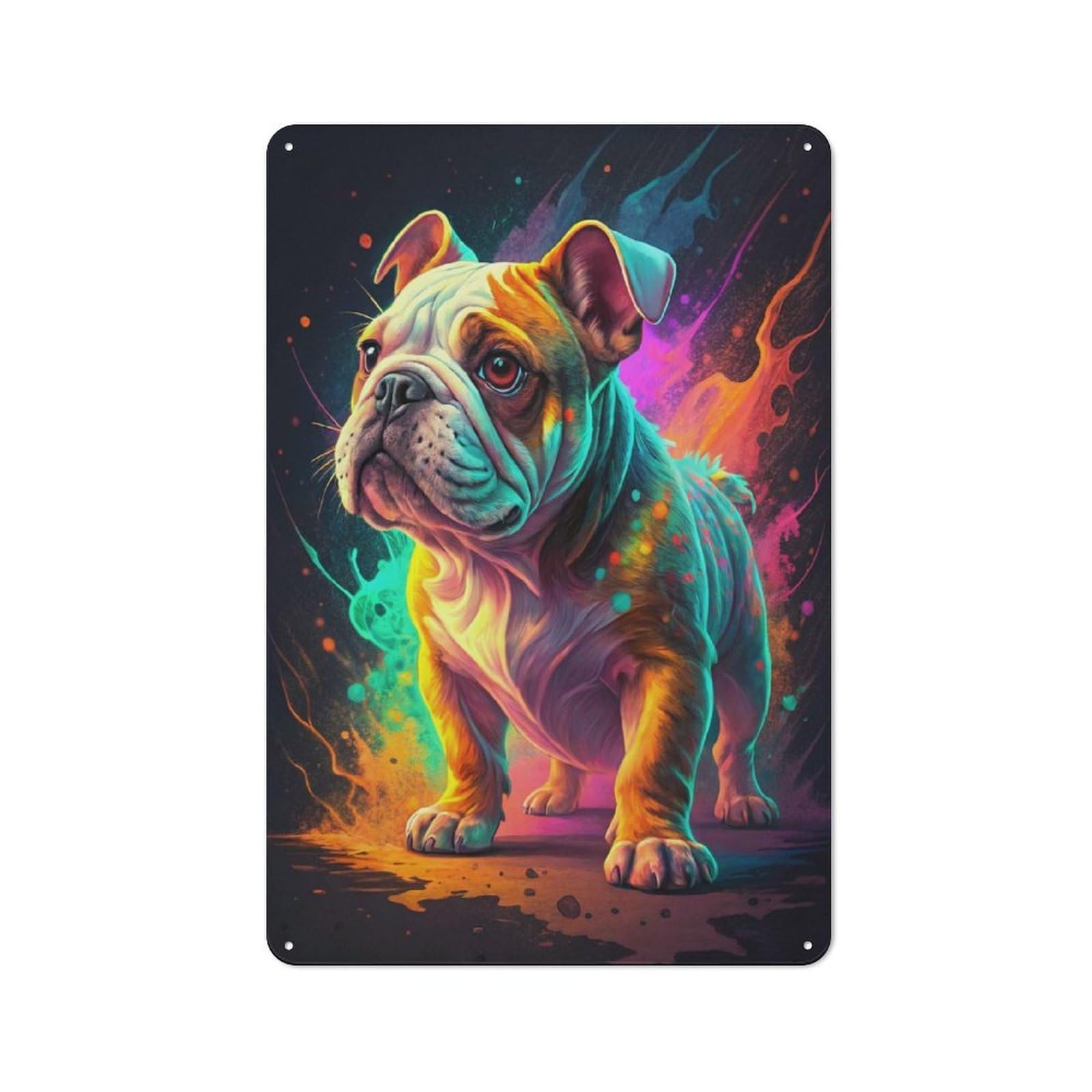 Junmoney Style-9 Country Metal Sign With Colorful Bulldog Portrait Design 30X20cm, Barn Style Rustic Kitchen Decor For Farmhouse Kitchen, Pantry Or Dining Area