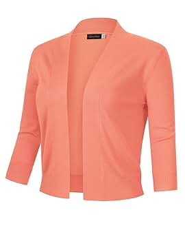 GloryStar Women's 3/4 Sleeve Cropped Cardigan Sweaters Open