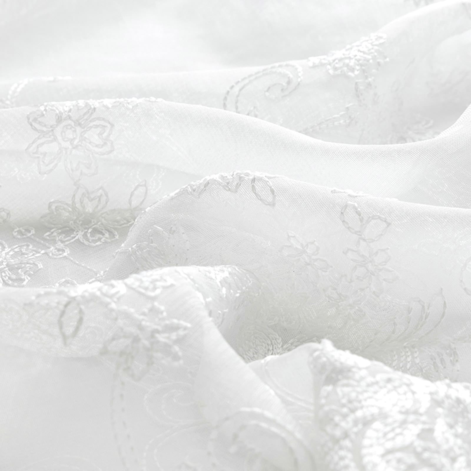 Wohnzimmer Voile Vorhänge Weiß 147 cm Höhe, Polyesterleinen Vorhänge Bestickt mit Ösen 2 Stück Transparent, H147 x B107 cm