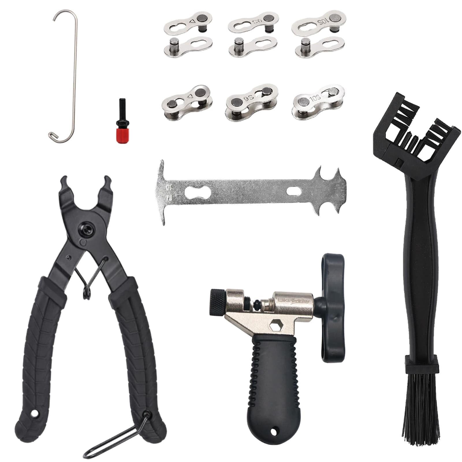 Bike Chain Tool Bike Chain Removal Tool Set, Bike Link Plier, Chain Breaker Splitter, 6 Bicycle Missing Link and Dusting Brush, Chain Splitter Tool Kit for 6/7/8/9/10/12 Speed Chain Bike Repair Kit