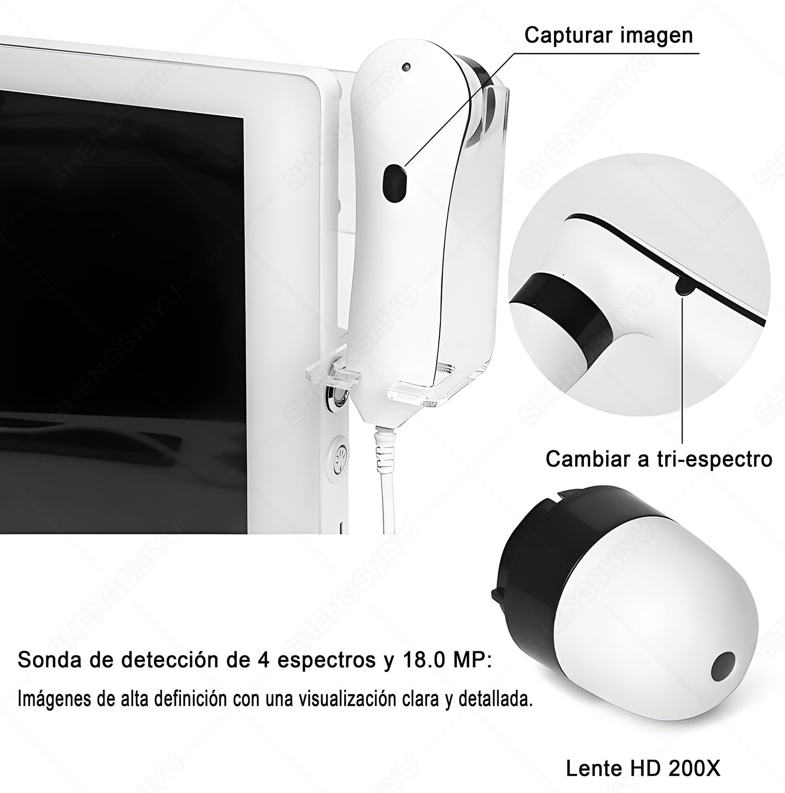 Haut Haar Analysegerät,Kopfhautanalysegerät mit 15 Zoll HD LCD Bildschirm für Haut Und Haaranalyse,32g,Dualobjektiv,Analysegerät Multifunktionaler Digitaler Hautpflege-Analysegerät