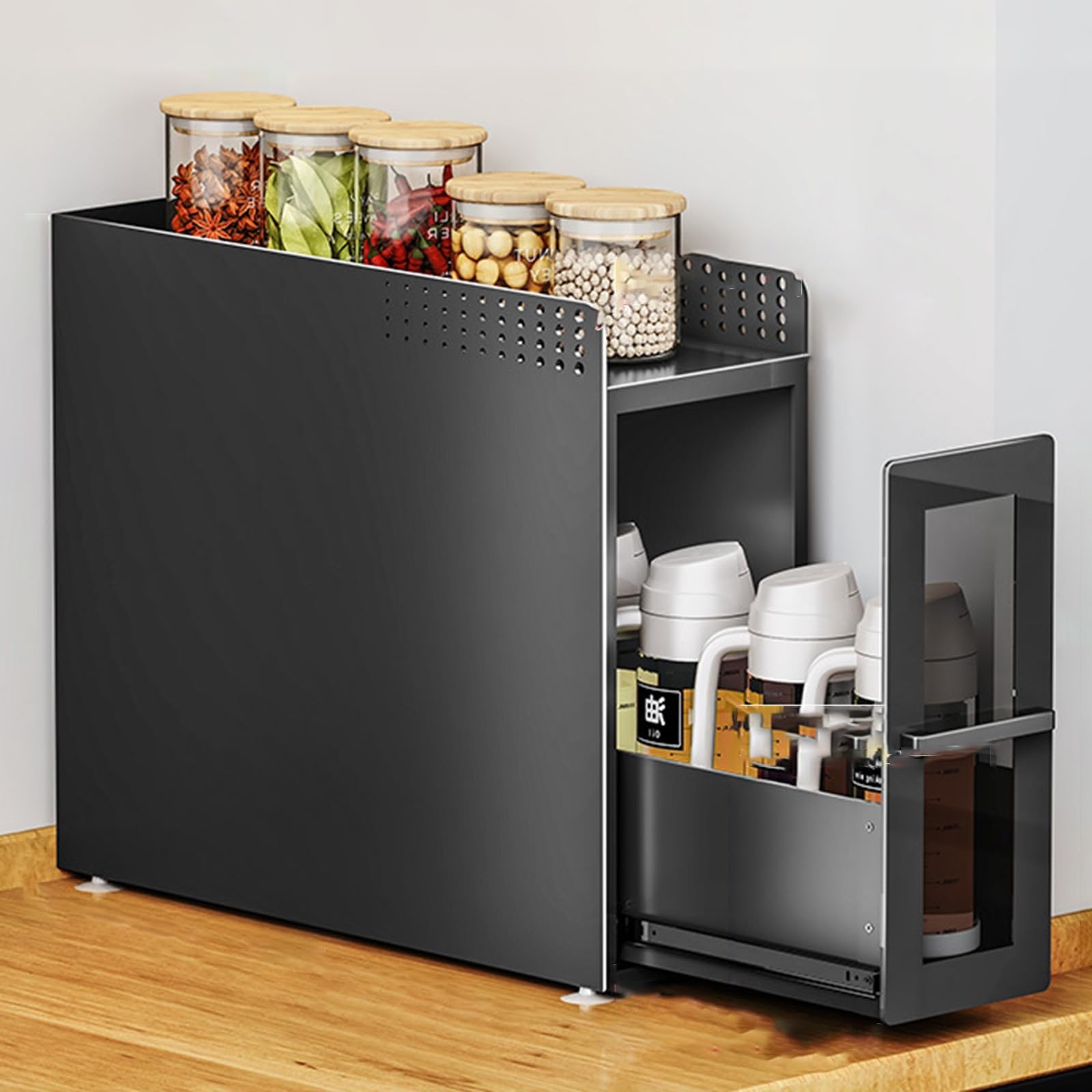 Organizador de Armario Extraíble, 2/3-Tier Spice Rack para El Interior del Armario, Organizador de Metal para Especias Estante para Especias(Style 1)