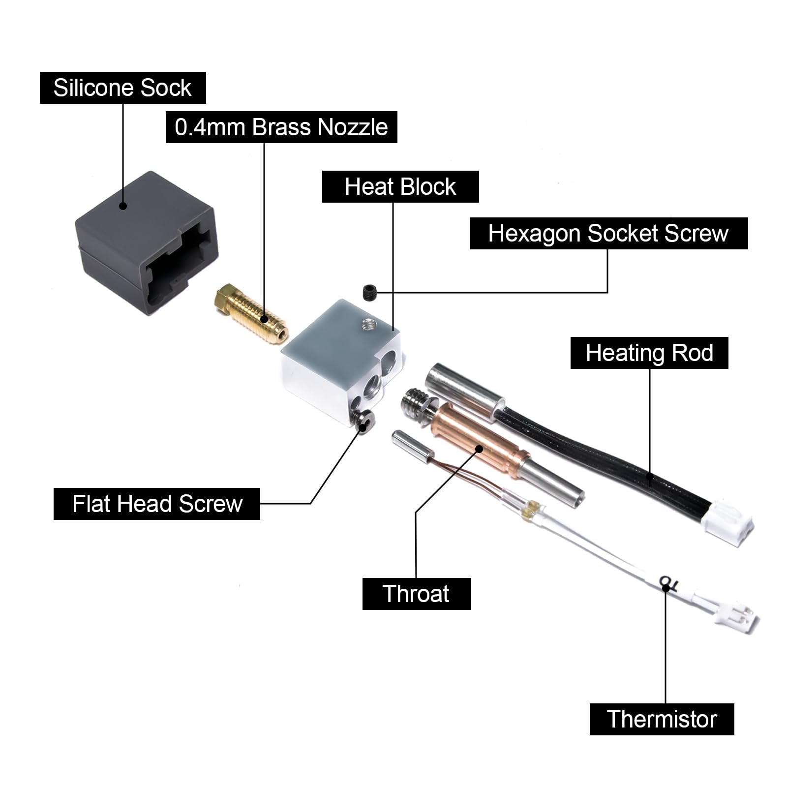 IdeaFormer Kobra 3 Hotend Zestaw z 2 dyszami z twardej stali 0,4 mm, blok grzewczy Termistor Hartowana stalowa dysza do wytłaczarki Hot end Kit do Anycubic Kobra 3/Kobra 3 Combo