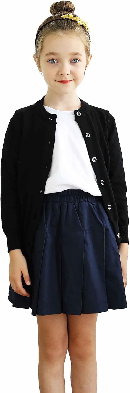 UMELOK Girls' Cardigans Sweater Cotton Button Solid Long Sleeve Knit Sweaters - Image 5