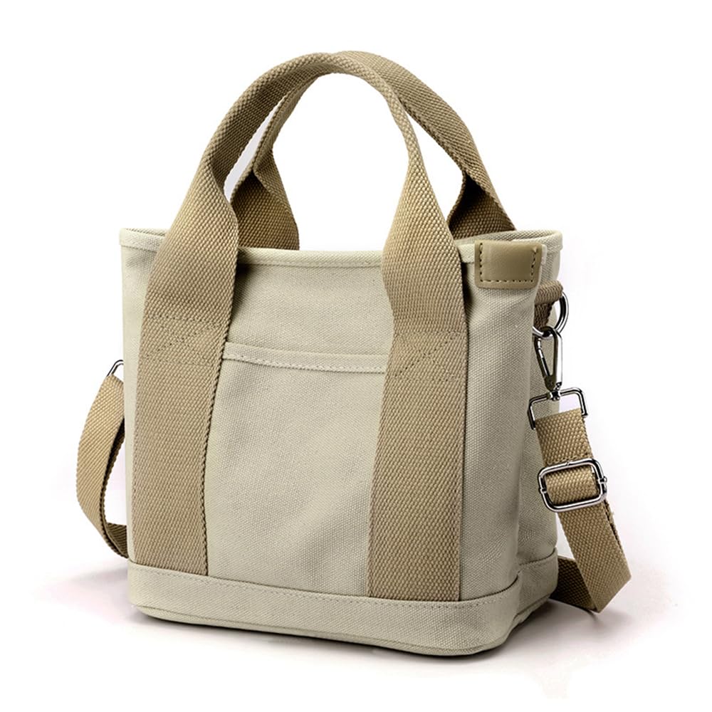FANDIGUO Canvas Tote Bag Shoulder/Hand Bags with Zipper, Multi-Pockets Handbag for Women, Satchel Hobo Bag for School Travel Work Daily Use(Khaki)