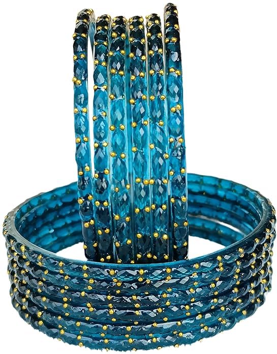 Image of JPS 16 Pcs Trendy Stylish Glass & Kashmiri Ghungroo Bangles Set for Women & Girls | Gold-Plated Traditional Festive Wedding Party Jewellery Chudi Set (12 Glass + 4 Metal)