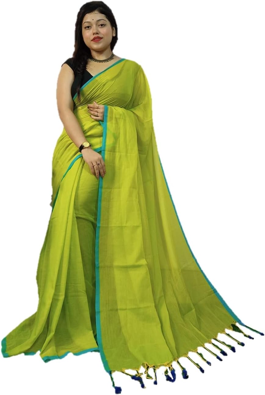 Monde Avenir Women's Fancy Trendy 100% Pure Cotton Handloom Malmal Saree without Blouse Piece